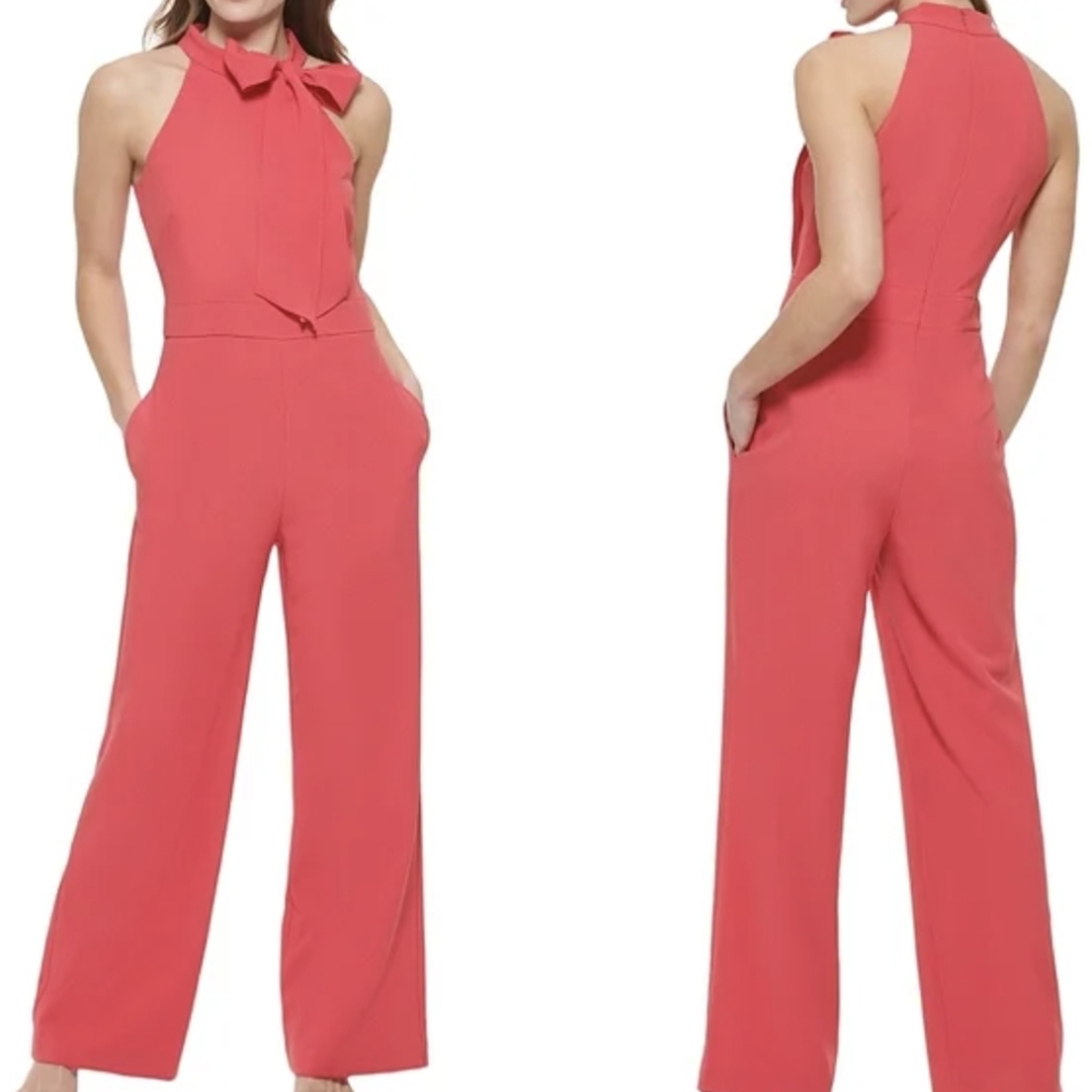 Vince Camuto Bow Neck Halter Jumpsuit Coral Color Size 6